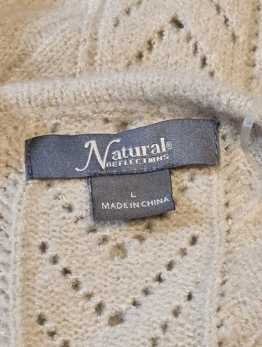Natural Reflections Bass Pro Cable Knit Open Front Cardigan Sweater Tan Large - Picture 2 of 7